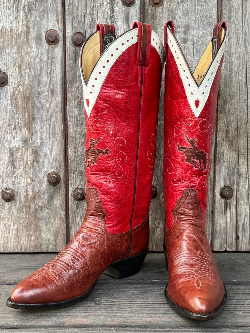 Rare Vintage Larry Mahan Bucking Horse Inlay Women’s  Cowboy Boots✨
